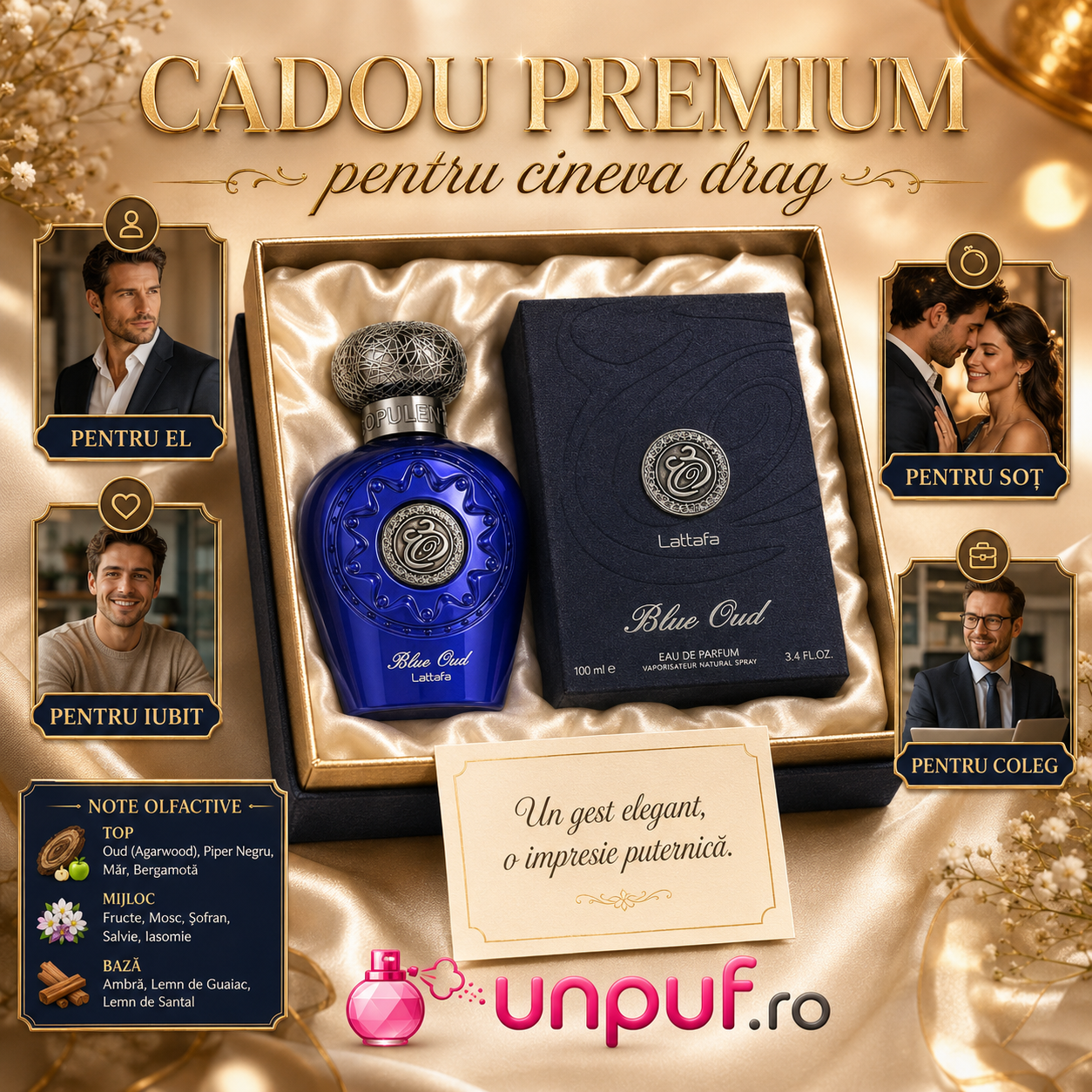 Lattafa Opulent Blue Oud cadou premium pentru el, iubit, soț, coleg sau cineva drag